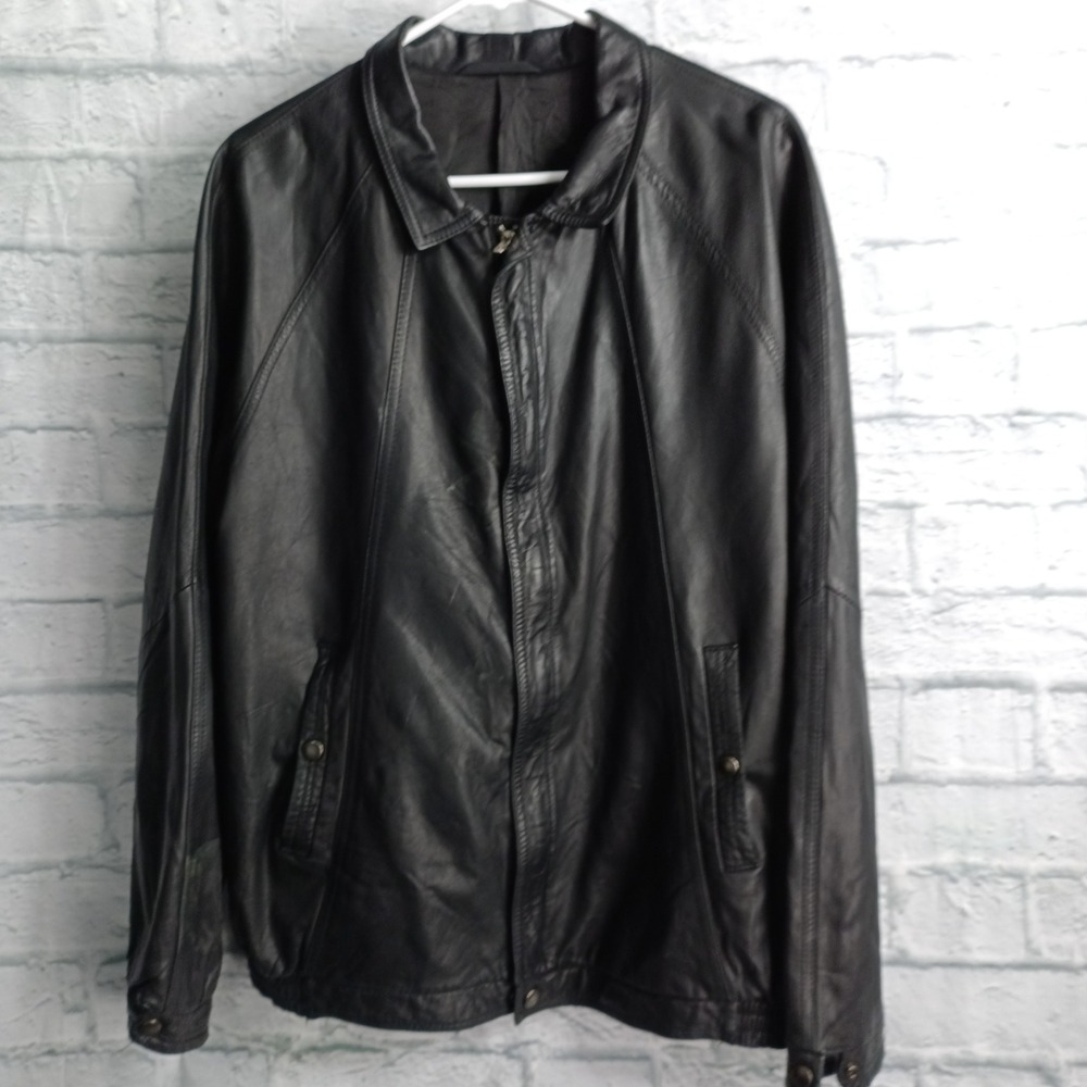 Bullock & Jones Black Lambskin Leather Jacket Mens XL Finland Full Zip Coat